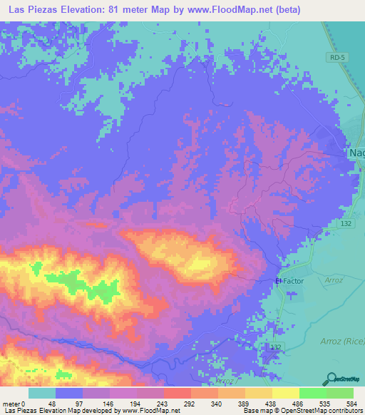 Las Piezas,Dominican Republic Elevation Map