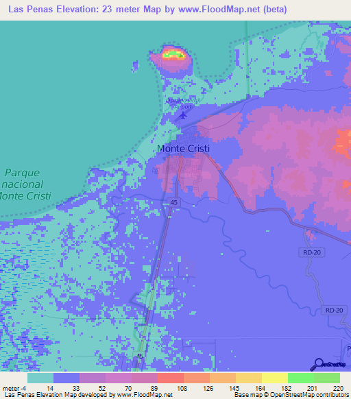 Las Penas,Dominican Republic Elevation Map