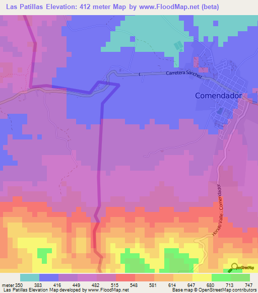 Las Patillas,Dominican Republic Elevation Map