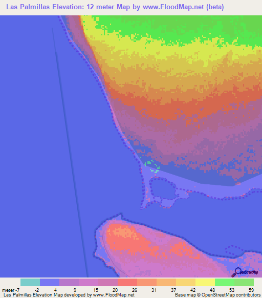 Las Palmillas,Dominican Republic Elevation Map