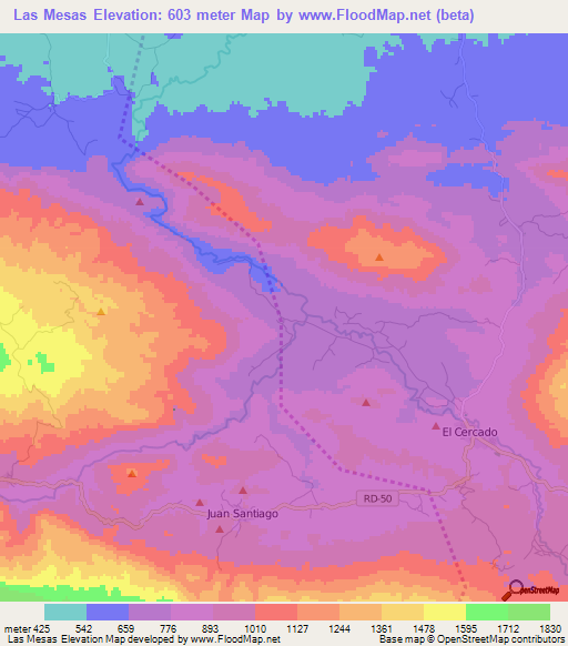 Las Mesas,Dominican Republic Elevation Map