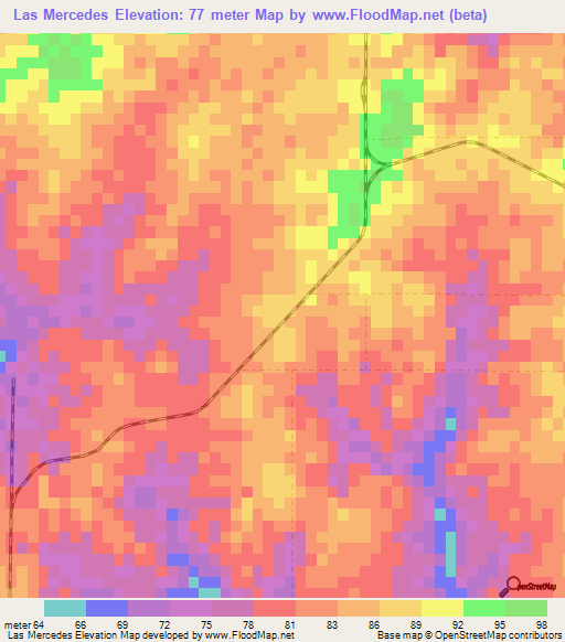 Las Mercedes,Dominican Republic Elevation Map