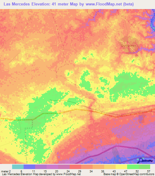 Las Mercedes,Dominican Republic Elevation Map