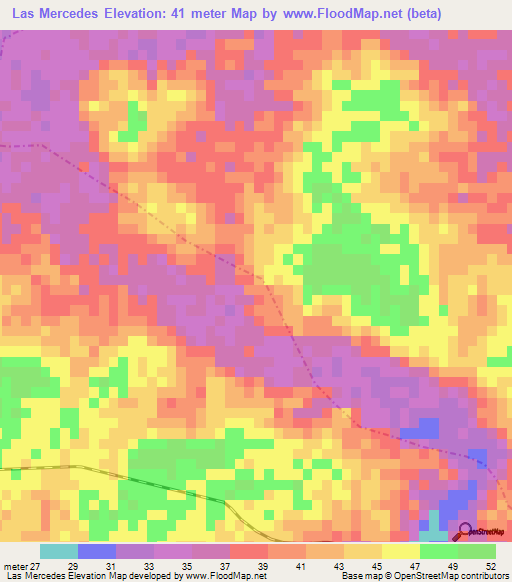 Las Mercedes,Dominican Republic Elevation Map