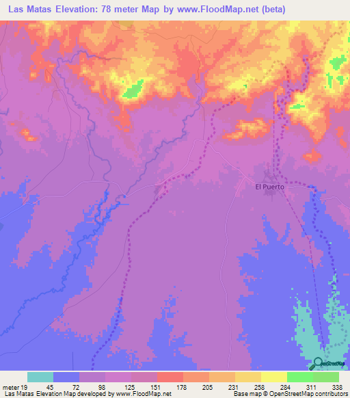 Las Matas,Dominican Republic Elevation Map