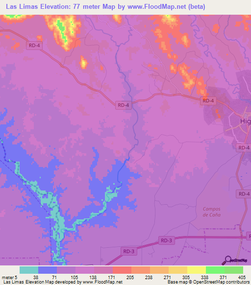 Las Limas,Dominican Republic Elevation Map