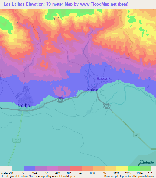 Las Lajitas,Dominican Republic Elevation Map