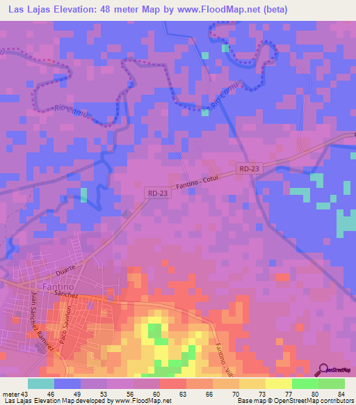 Las Lajas,Dominican Republic Elevation Map