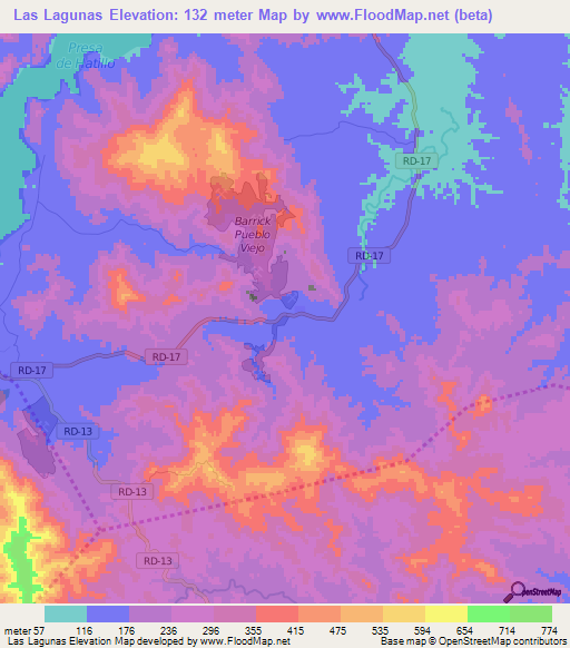 Las Lagunas,Dominican Republic Elevation Map