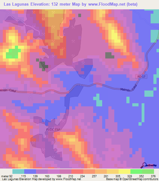 Las Lagunas,Dominican Republic Elevation Map