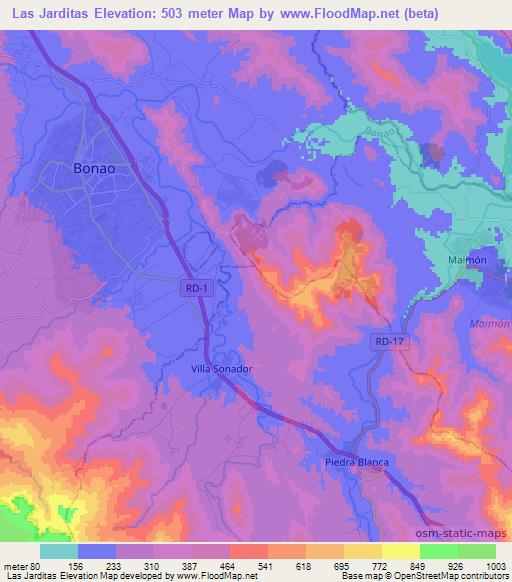 Las Jarditas,Dominican Republic Elevation Map