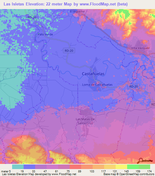 Las Isletas,Dominican Republic Elevation Map