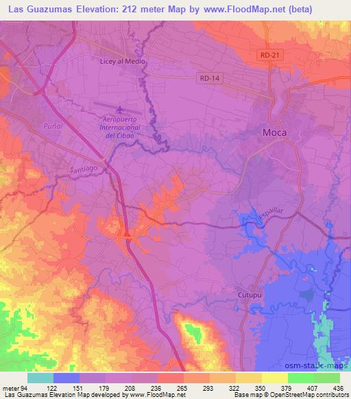 Las Guazumas,Dominican Republic Elevation Map