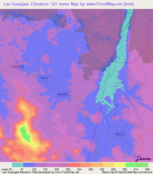 Las Guayigas,Dominican Republic Elevation Map