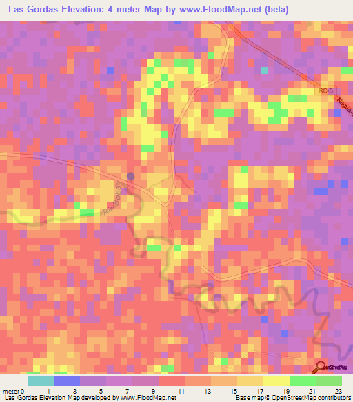 Las Gordas,Dominican Republic Elevation Map