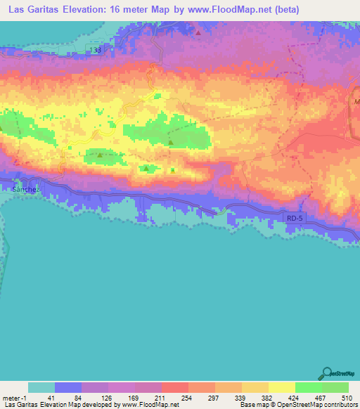 Las Garitas,Dominican Republic Elevation Map