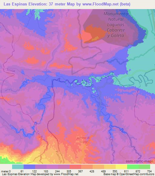 Las Espinas,Dominican Republic Elevation Map