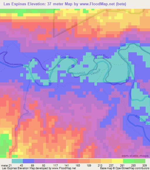 Las Espinas,Dominican Republic Elevation Map