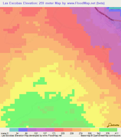 Las Escobas,Dominican Republic Elevation Map