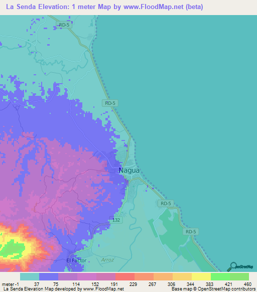 La Senda,Dominican Republic Elevation Map