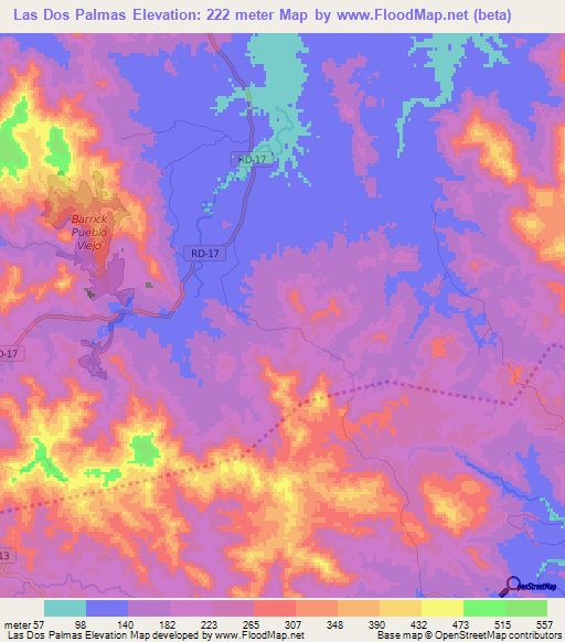 Las Dos Palmas,Dominican Republic Elevation Map