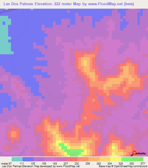 Las Dos Palmas,Dominican Republic Elevation Map