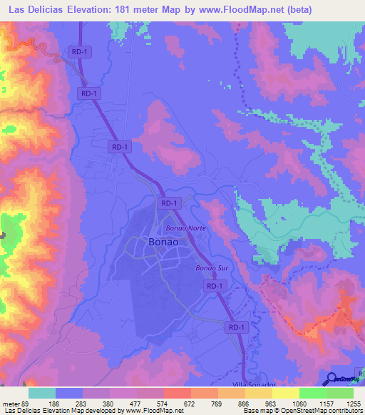 Las Delicias,Dominican Republic Elevation Map