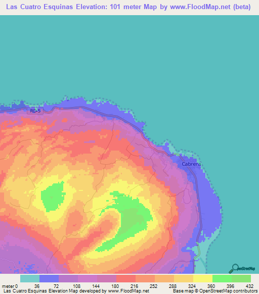 Las Cuatro Esquinas,Dominican Republic Elevation Map