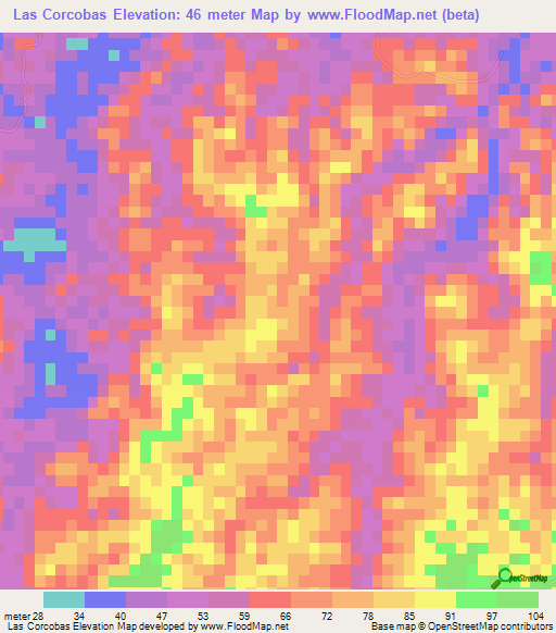 Las Corcobas,Dominican Republic Elevation Map