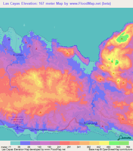 Las Cayas,Dominican Republic Elevation Map