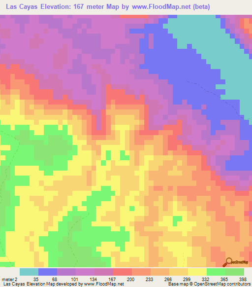 Las Cayas,Dominican Republic Elevation Map