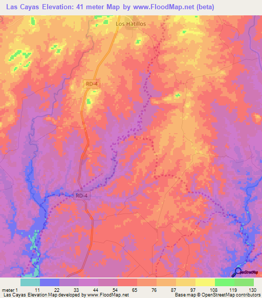 Las Cayas,Dominican Republic Elevation Map