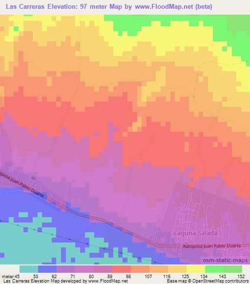 Las Carreras,Dominican Republic Elevation Map