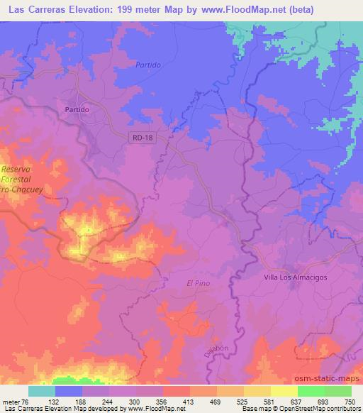 Las Carreras,Dominican Republic Elevation Map