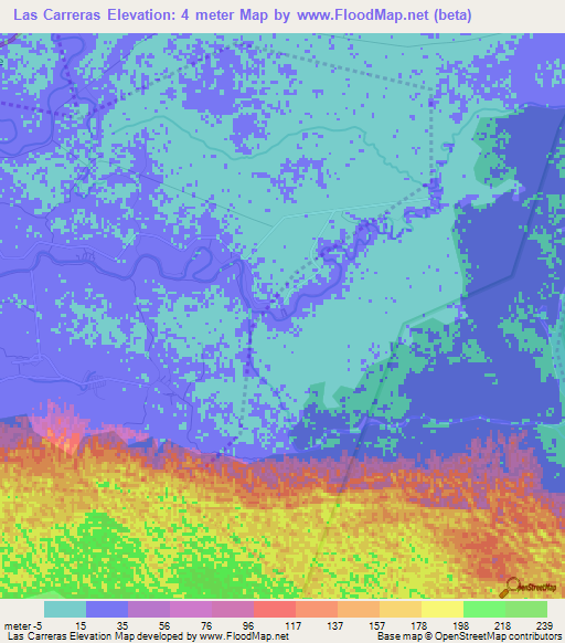 Las Carreras,Dominican Republic Elevation Map