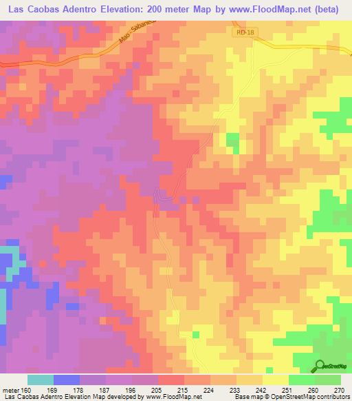 Las Caobas Adentro,Dominican Republic Elevation Map