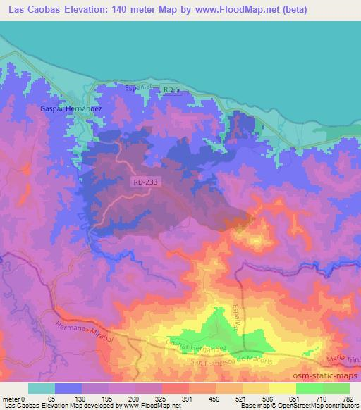 Las Caobas,Dominican Republic Elevation Map