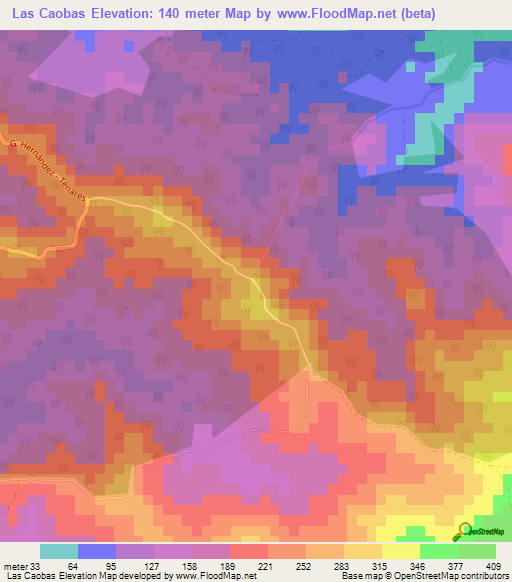 Las Caobas,Dominican Republic Elevation Map