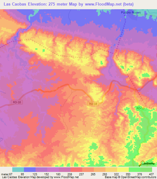 Las Caobas,Dominican Republic Elevation Map