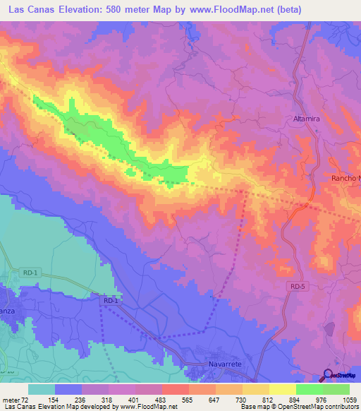 Las Canas,Dominican Republic Elevation Map