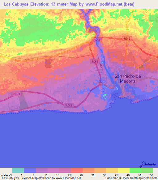 Las Cabuyas,Dominican Republic Elevation Map