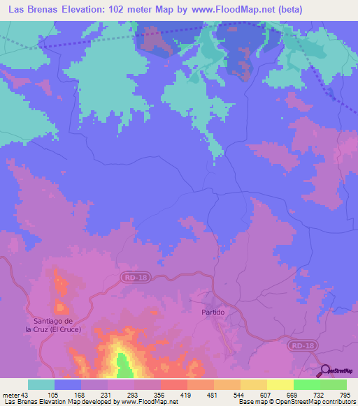 Las Brenas,Dominican Republic Elevation Map