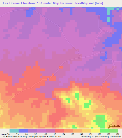 Las Brenas,Dominican Republic Elevation Map