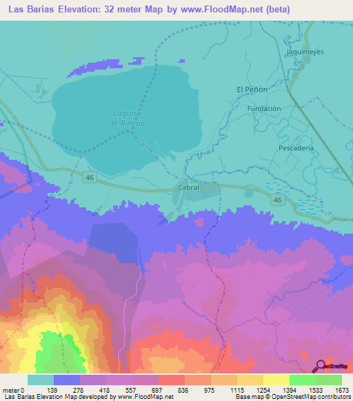 Las Barias,Dominican Republic Elevation Map