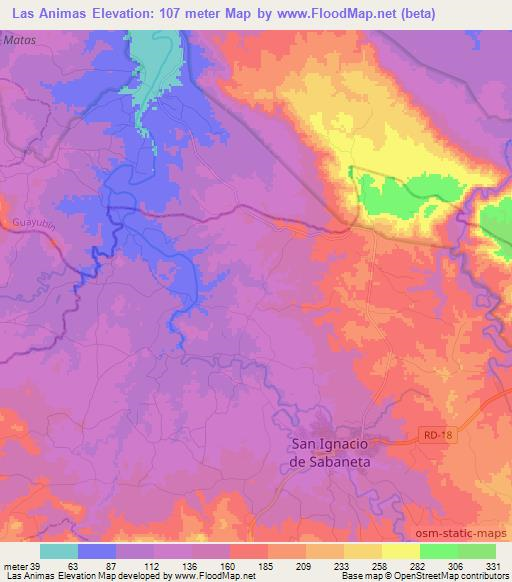 Las Animas,Dominican Republic Elevation Map