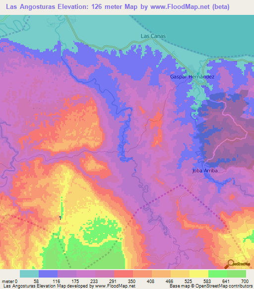 Las Angosturas,Dominican Republic Elevation Map