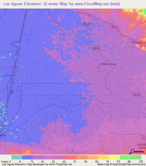 Las Aguas,Dominican Republic Elevation Map