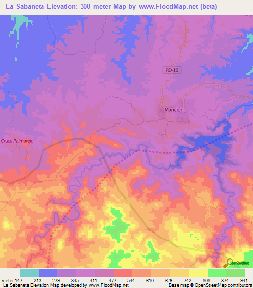 La Sabaneta,Dominican Republic Elevation Map