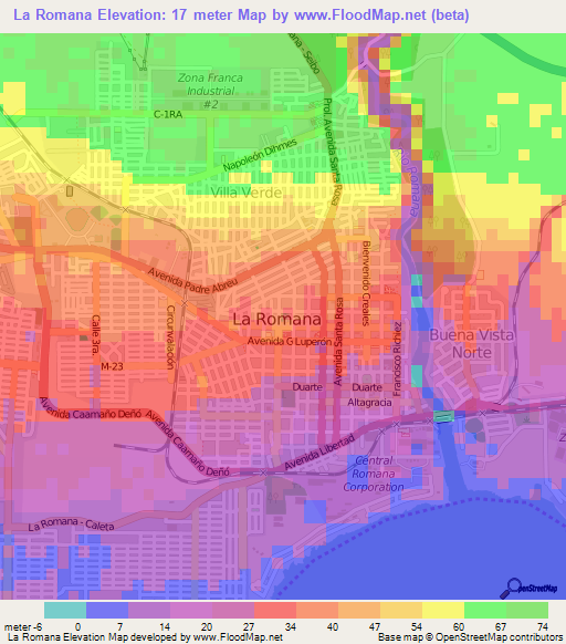 La Romana,Dominican Republic Elevation Map