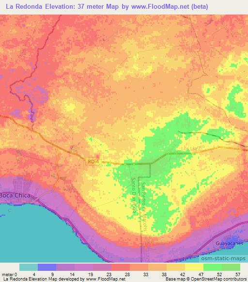 La Redonda,Dominican Republic Elevation Map